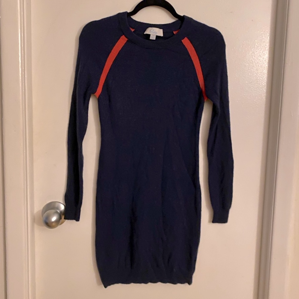 ELORIE navy with pink 100% cashmere sweater dress